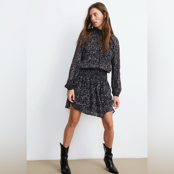 Velvet by Graham & Spencer Kirsten Thistle Print Ruched Waist Dress Small Floral - Picture 1 of 16